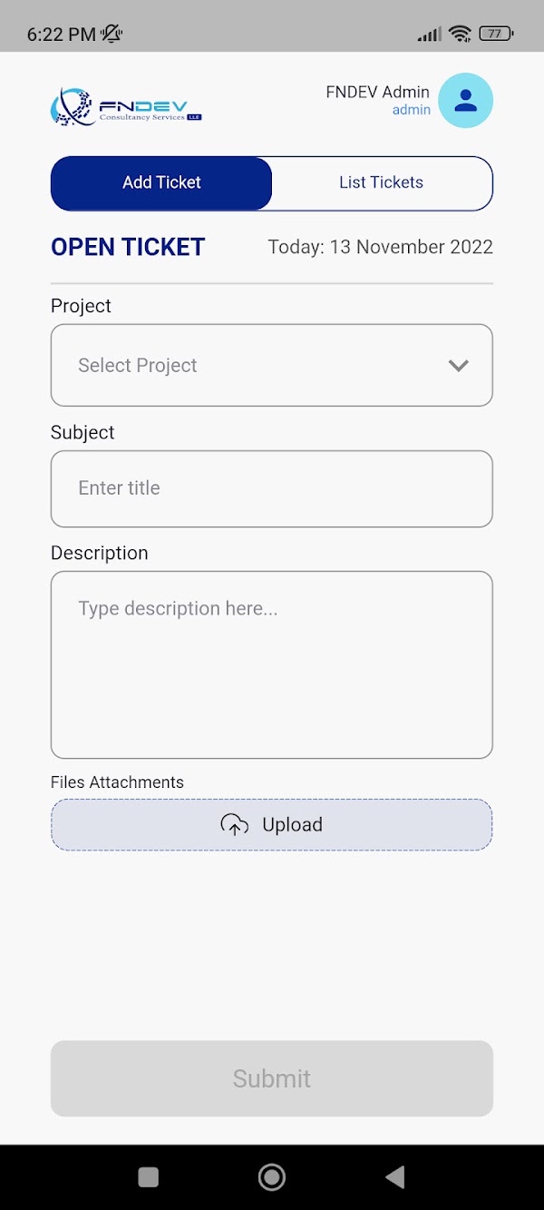FNDev Support app screen 1 of 3