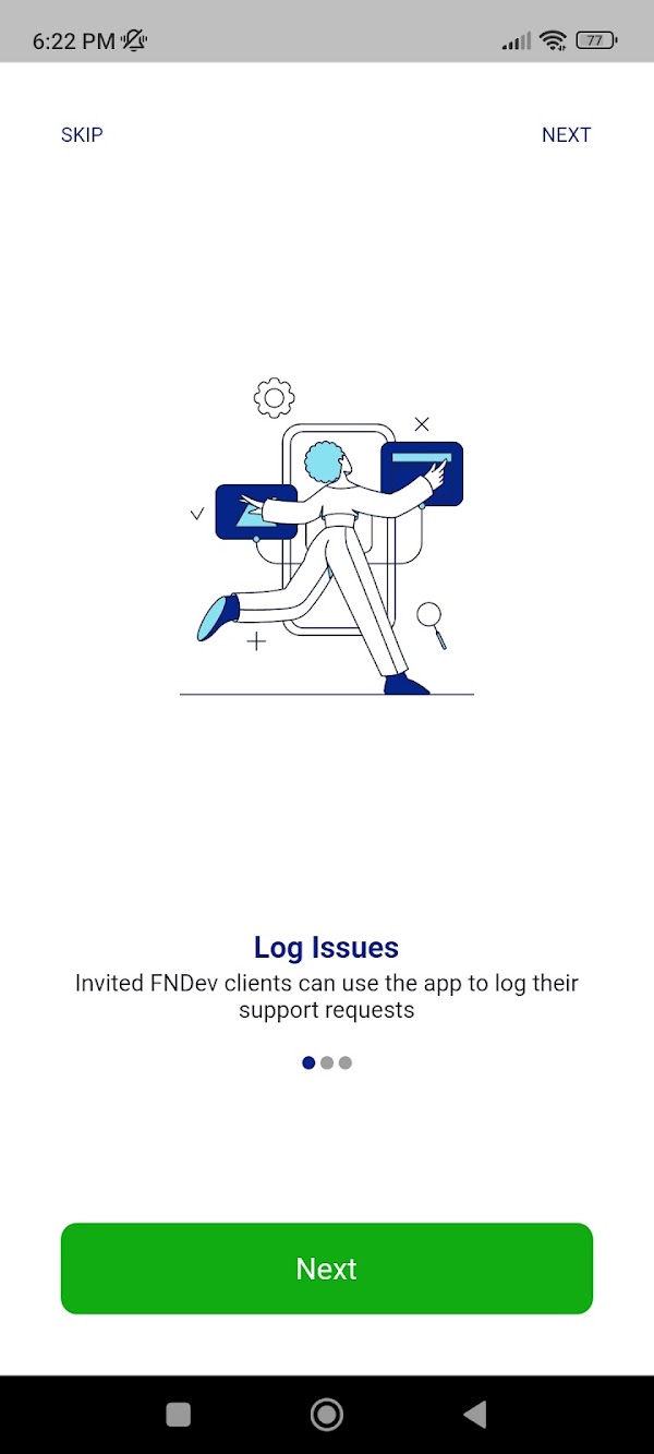 FNDev Support app screen 3 of 3