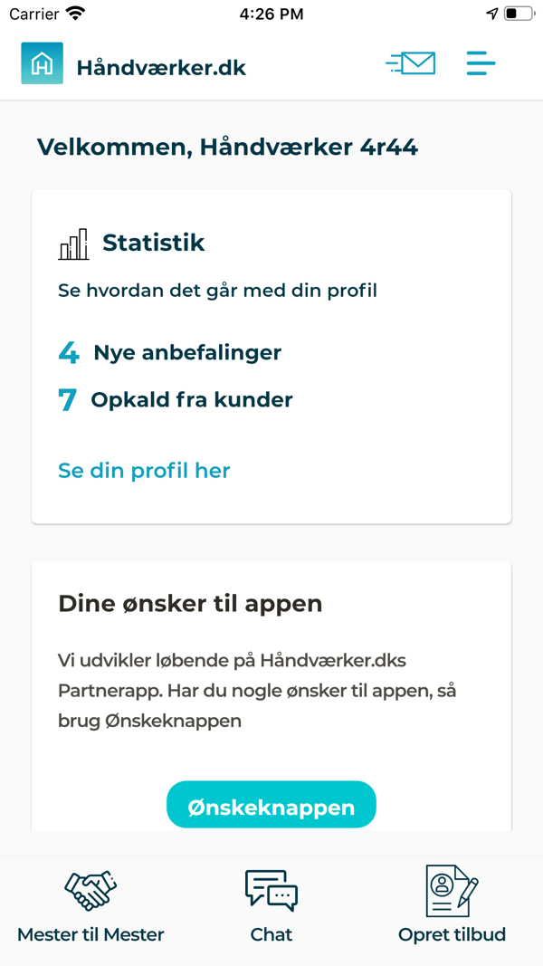 Håndværker.dk PartnerLogin app screen 1 of 3